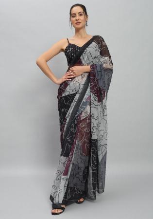 Picture of Good Looking Georgette Black Saree