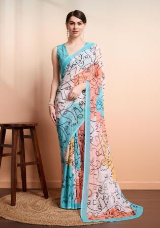 Picture of Nice Georgette Light Steel Blue Saree