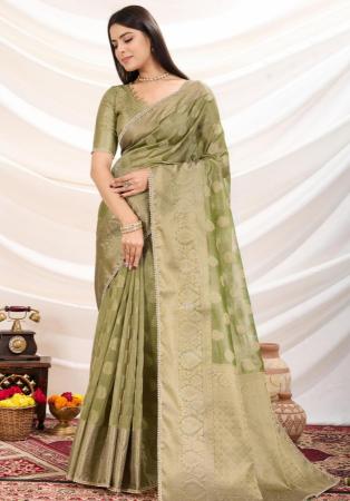 Picture of Statuesque Silk Dark Olive Green Saree
