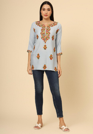Picture of Sightly Rayon Light Steel Blue Kurtis & Tunic