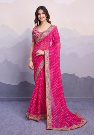 Picture of Elegant Georgette Medium Violet Red Saree