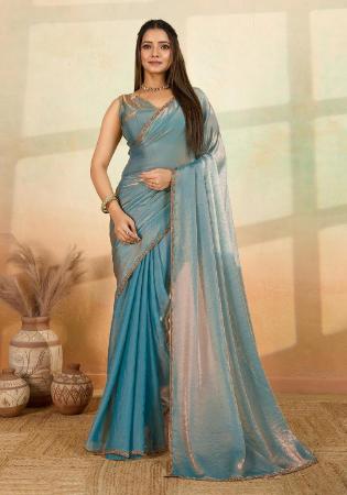 Picture of Delightful Satin Cadet Blue Saree
