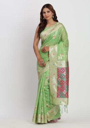 Picture of Comely Cotton & Linen Dark Sea Green Saree