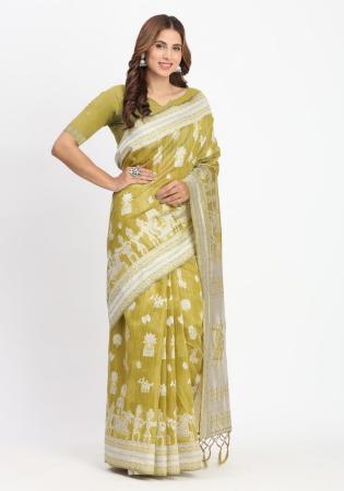 Picture of Exquisite Cotton & Linen Dark Khaki Saree