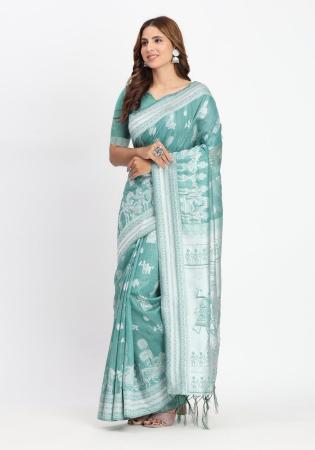 Picture of Good Looking Cotton & Linen Cadet Blue Saree