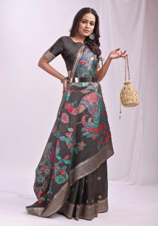 Picture of Well Formed Cotton & Linen Dim Gray Saree