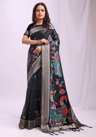 Picture of Lovely Cotton & Linen Black Saree