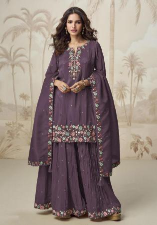 Picture of Charming Chiffon Dim Gray Straight Cut Salwar Kameez