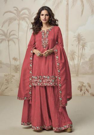 Picture of Chiffon Indian Red Straight Cut Salwar Kameez