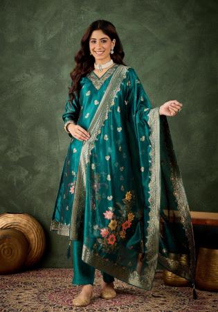 Picture of Silk & Organza Teal Readymade Salwar Kameez