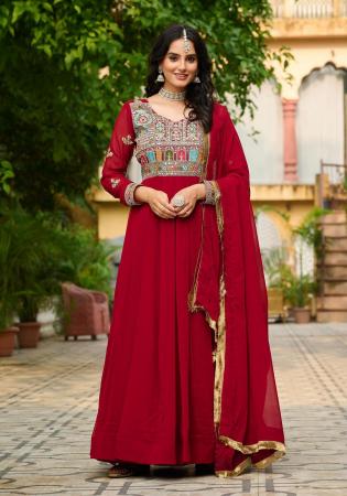 Picture of Graceful Georgette Dark Red Readymade Gown