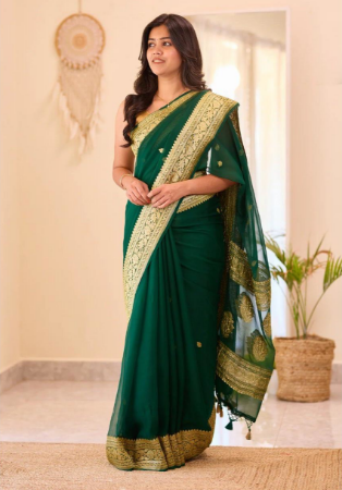 Picture of Appealing Linen Forest Green Saree