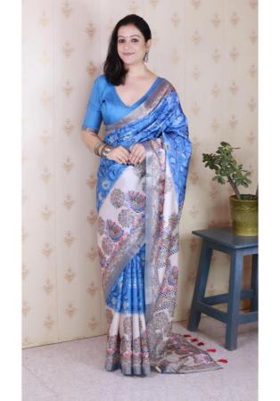 Picture of Beautiful Silk Cornflower Blue Saree
