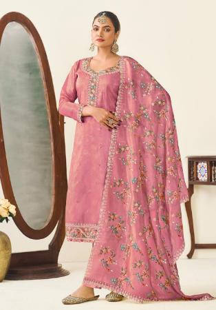 Picture of Statuesque Silk Light Salmon Straight Cut Salwar Kameez