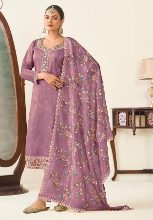 Picture of Splendid Silk Plum Straight Cut Salwar Kameez