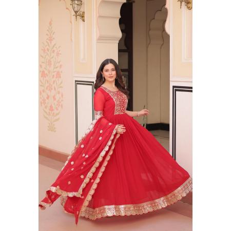 Picture of Lovely Georgette Crimson Readymade Gown