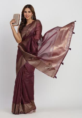 Picture of Excellent Cotton & Linen Dark Magenta Saree