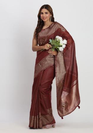 Picture of Good Looking Cotton & Linen Maroon Saree