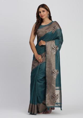 Picture of Delightful Cotton & Linen Dark Slate Grey Saree