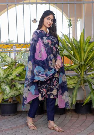 Picture of Sightly Cotton Navy Blue Readymade Salwar Kameez