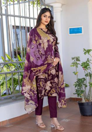 Picture of Amazing Cotton Purple Readymade Salwar Kameez