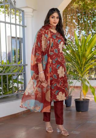 Picture of Good Looking Cotton Brown Readymade Salwar Kameez