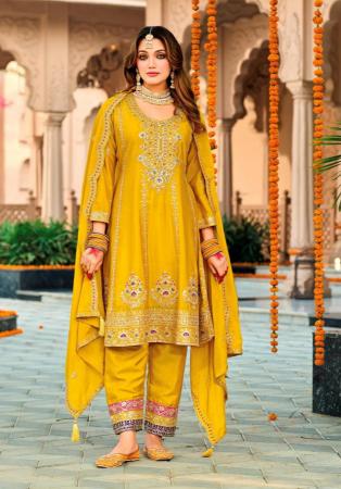Picture of Comely Chiffon Orange Straight Cut Salwar Kameez