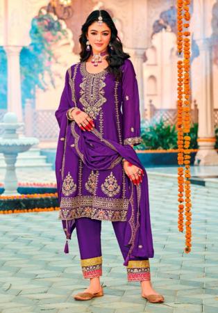 Picture of Chiffon Dark Orchid Straight Cut Salwar Kameez