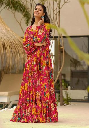 Picture of Elegant Rayon Light Coral Readymade Gown