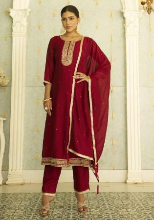 Picture of Well Formed Silk Maroon Readymade Salwar Kameez