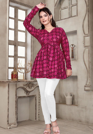 Picture of Cotton & Silk Medium Violet Red Kurtis And Tunic