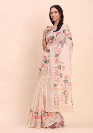 Picture of Good Looking Cotton & Linen Wheat Saree