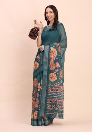Picture of Wonderful Cotton & Linen Dark Slate Grey Saree