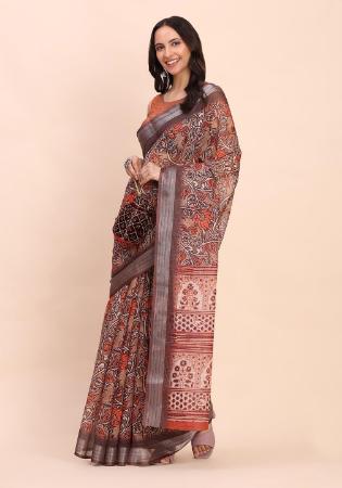 Picture of Magnificent Cotton & Linen Indian Red Saree