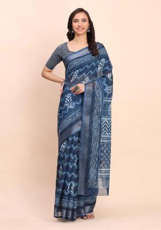 Picture of Resplendent Cotton & Linen Light Slate Grey Saree