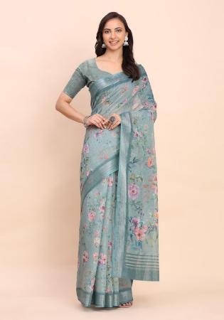 Picture of Admirable Cotton & Linen Dark Sea Green Saree