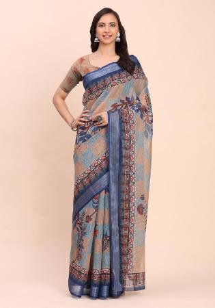 Picture of Resplendent Cotton & Linen Slate Grey Saree