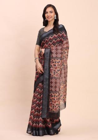 Picture of Gorgeous Cotton & Linen Indian Red Saree