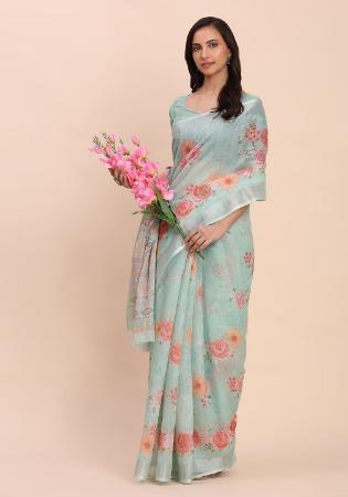 Picture of Shapely Cotton & Linen Dark Sea Green Saree