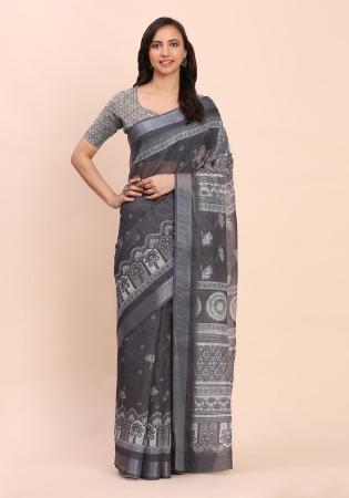Picture of Grand Cotton & Linen Dim Gray Saree