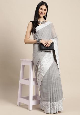 Picture of Excellent Linen Dark Grey Saree