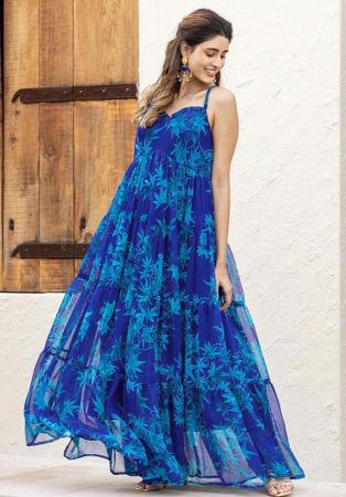 Picture of Beauteous Georgette Dark Cyan Readymade Gown