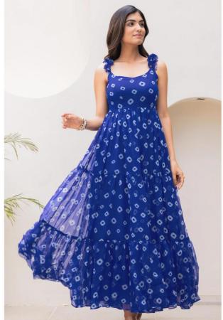 Picture of Magnificent Georgette Midnight Blue Readymade Gown