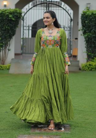 Picture of Bewitching Rayon Dark Olive Green Party Wear Gown