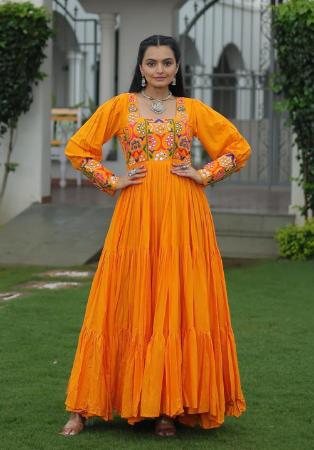 Picture of Sightly Rayon Dark Orange Party Wear Gown