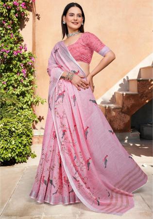Picture of Lovely Cotton & Linen Pink Saree