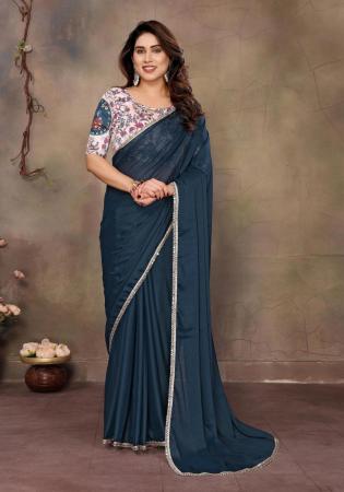 Picture of Elegant Georgette Dark Slate Grey Saree