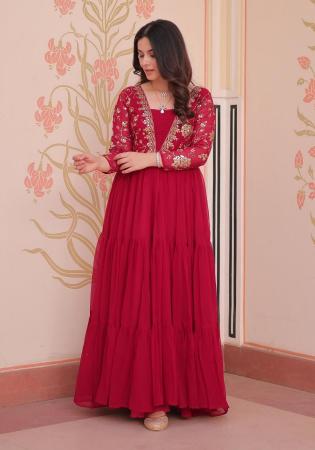 Picture of Charming Georgette Crimson Readymade Gown