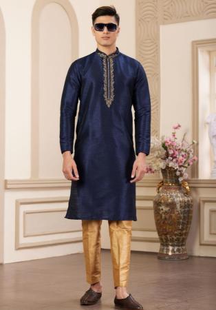 Picture of Well Formed Silk Navy Blue Kurtas