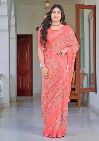 Picture of Shapely Cotton & Linen Light Coral Saree